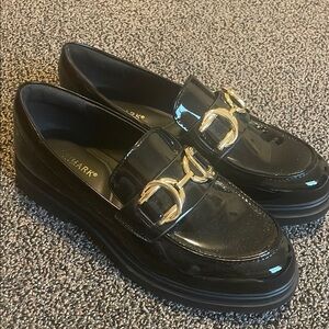 Primark Black and Gold Flats with Signature Loafer Design